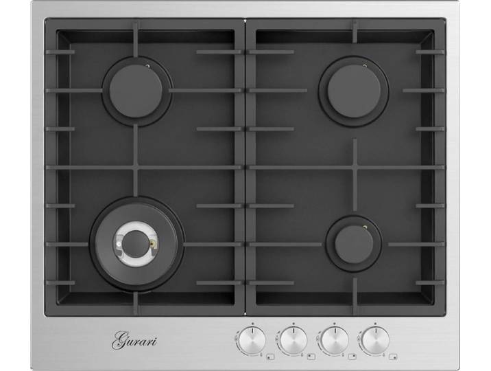 GURARI Gas-Kochfeld TX604VTGL 60 cm, Edelstahl - Schwarz 4,0 KW WOK, 4 Gasbrenner, Autark
