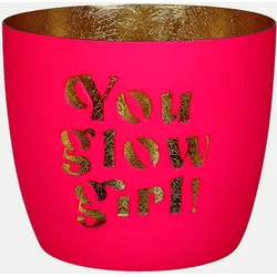Windlicht Madras mit Motiv H: 8,5cm Pink