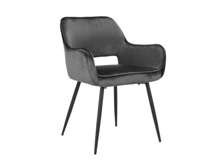 Chaise en velours gris anthracite avec dossier capitonné - ARON