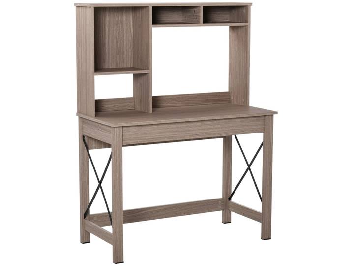 Bureau bibliothèque 2 en 1 - 3 niches - aspect bois métal noir