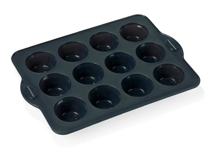 Muffinform Muffin Backform Muffinform Silikon, Grau, 12 Mulden , schwarz (grau grau), B:25,3cm L:36,2cm Ø:6,3cm, Küchenformen, Muffinform