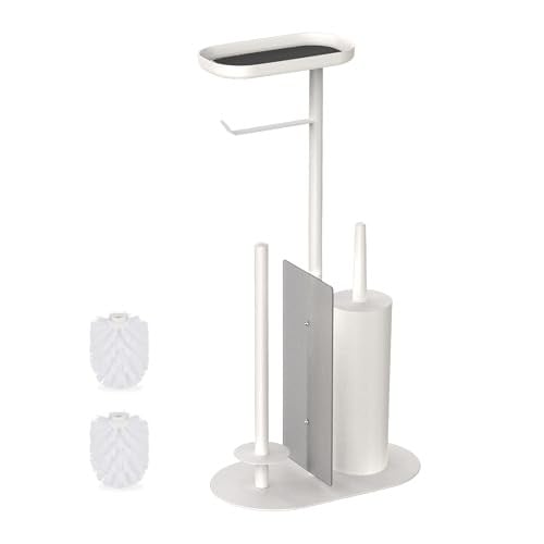Relaxdays Toiletbutler met toiletborstel en reserverolhouder, wit, H x B x D: 65 x 26 x 17 cm