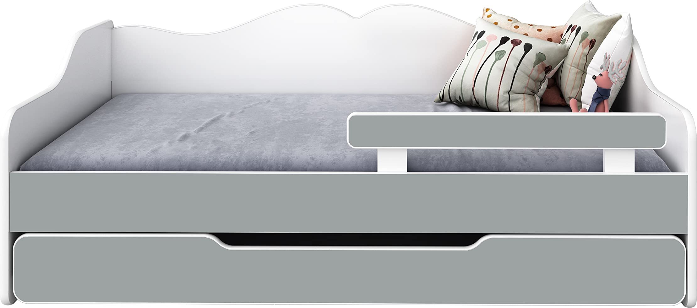 BDW Kinderbett, Jugendbett, Doppelbett mit Lattenrost, Grau, 160 x 80 cm