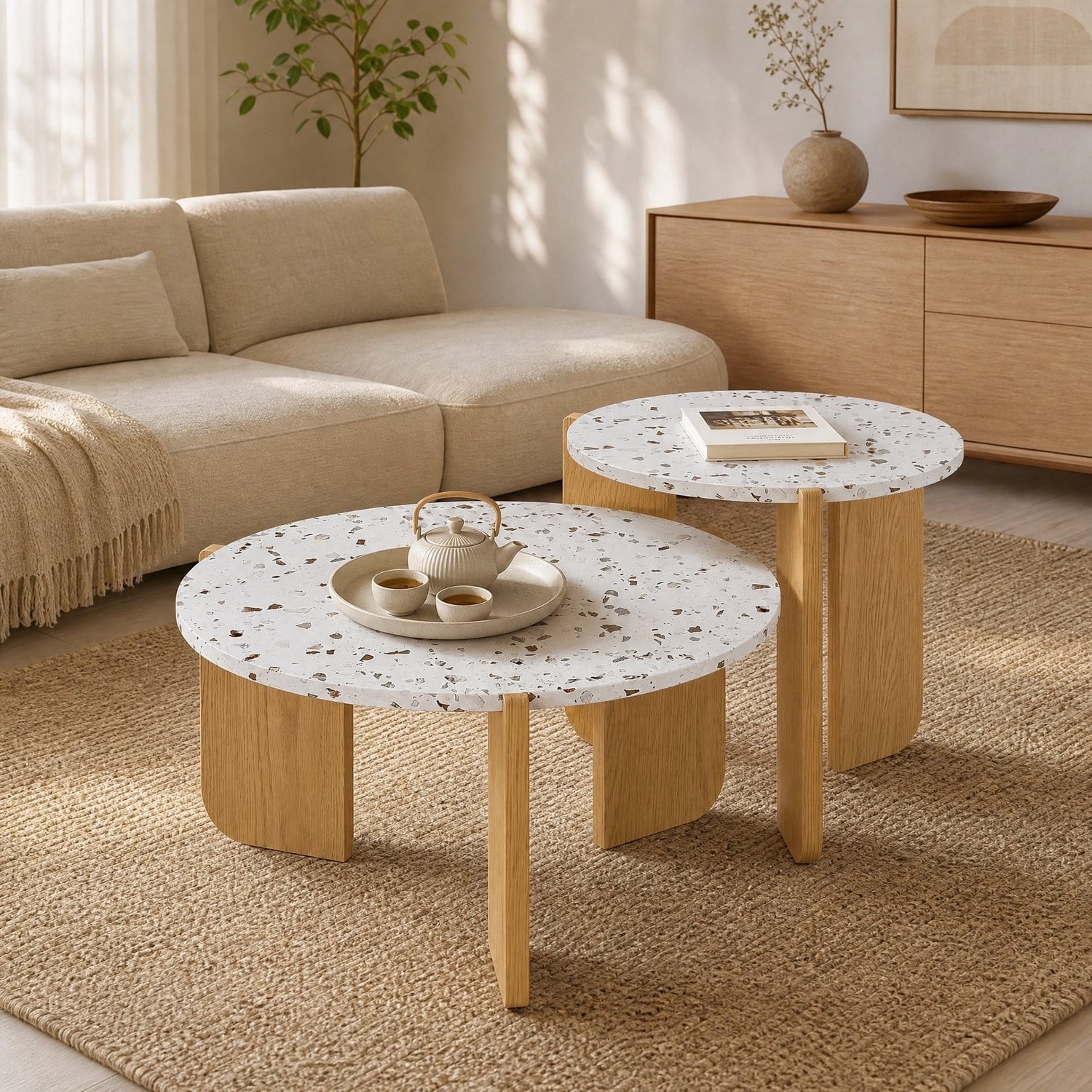 Maisentiel Salontafelset 2-delig - Wit en Houtkleur