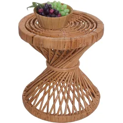 Beistelltisch HWC-M31, Blumentisch Rattantisch Kaffeetisch, rund 43x38x38cm, Kubu-Rattan natur