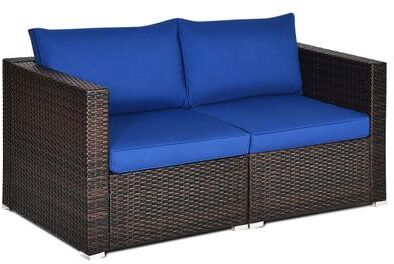 Costway 2PCS Patio Rattan Sectional Conversation Sofa Set-Navy