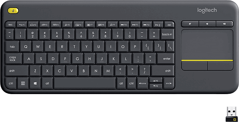 Teclado inalámbrico - Logitech K400 plus, Inalámbrico, Para PC/TV, Touchpad, Windows/Android, Personalizable, Pilas 18 meses, USB, Negro