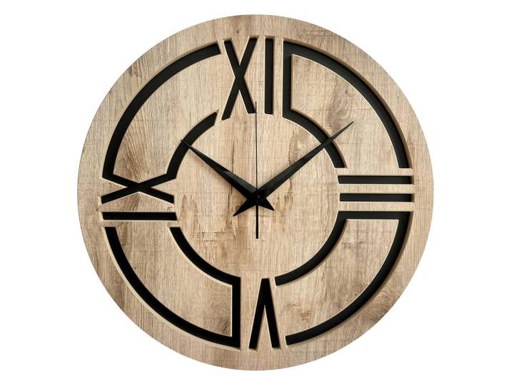 Wanduhr -, Schwarz, Eichefarben, Holz, Metall, Kunststoff, Fsc, Made in EU, Dekoration, Uhren, Wanduhren