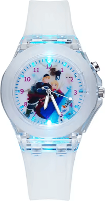 Inspire Curations Disney Frozen Kids Light Up Watch Princess Elsa Silicone Strap Cartoon Wristwatch girl B White B