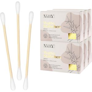 Vaily Wattestäbchen VA-30115, Bambus, 7 cm, Ø 3mm aus Baumwolle, nachhaltig, je 200 Stück, 6 Boxen