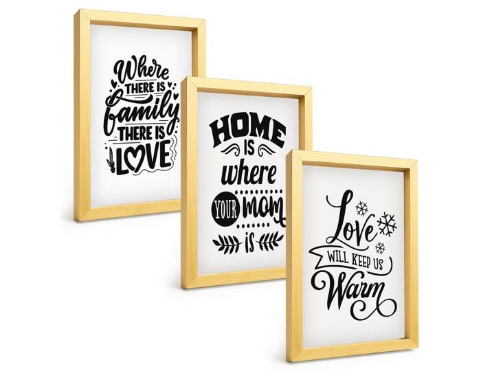 BILDER SET 3er Set - 20x30 cm Goldrahmen - Familie, Liebe, Zuhause, Wärme