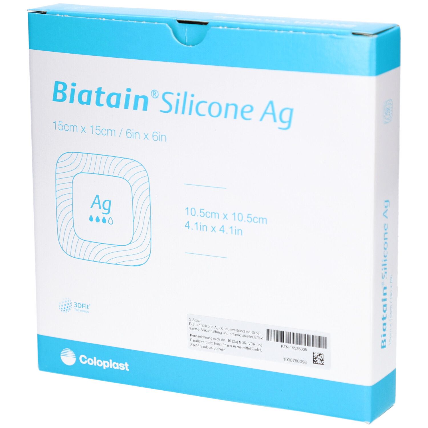 Biatain Silicone Ag Schaumverband 15x15 cm 5 St Verband