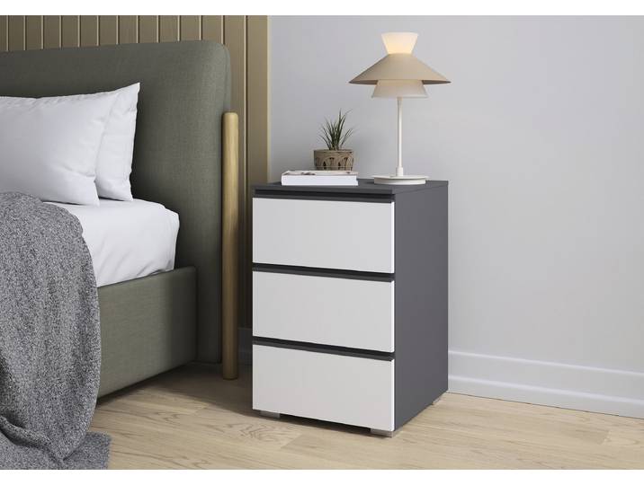 Nachtkommode Mainz 61cm Grau/Weiß/Alpinweiß/Graumetallic