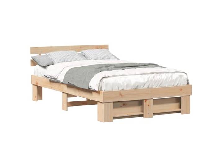 PUGYNBK Bettgestell Braun 135 x 190 cm Kiefer massiv Lattenrost, fester Stand, einfache Montage, moderner Stil, langlebig