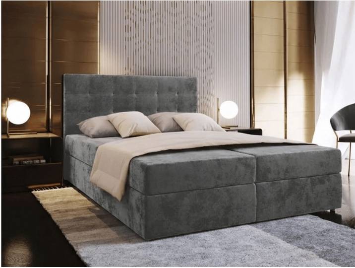 Gepolstertes Boxspringbett GLORIEN VELVET 160x200 cm grau Matratze: Bonell-Federkernmatratze