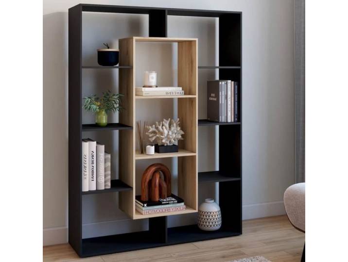IDMARKET Etagère bibliothèque COLETTE avec 11 compartiments noir et effet bois 143 cm