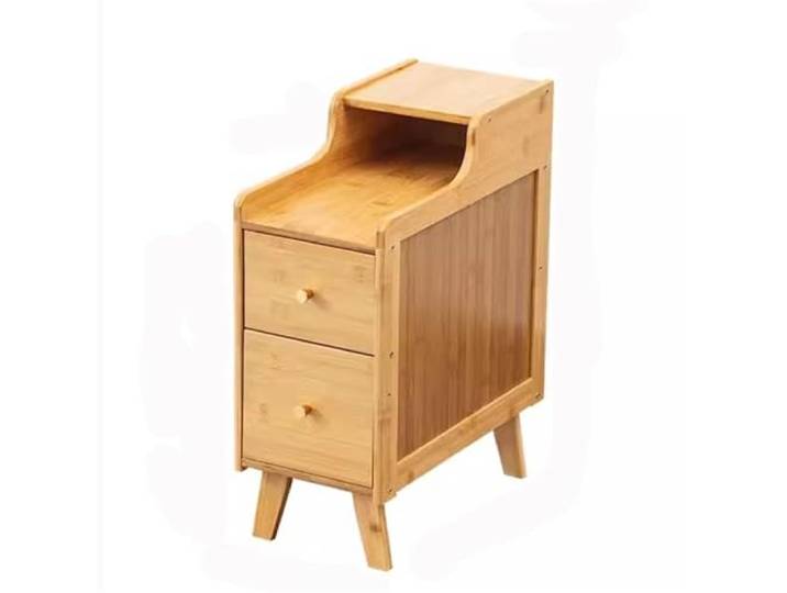 xiuling4568 Nachttisch aus Holz for kleine Räume, mit Zwei Schubladen, Originalfarbe Holz/Dunkelbraun, Nachttisch, schmaler Seitenschrank, Nachttischmöbel(Color,Large)