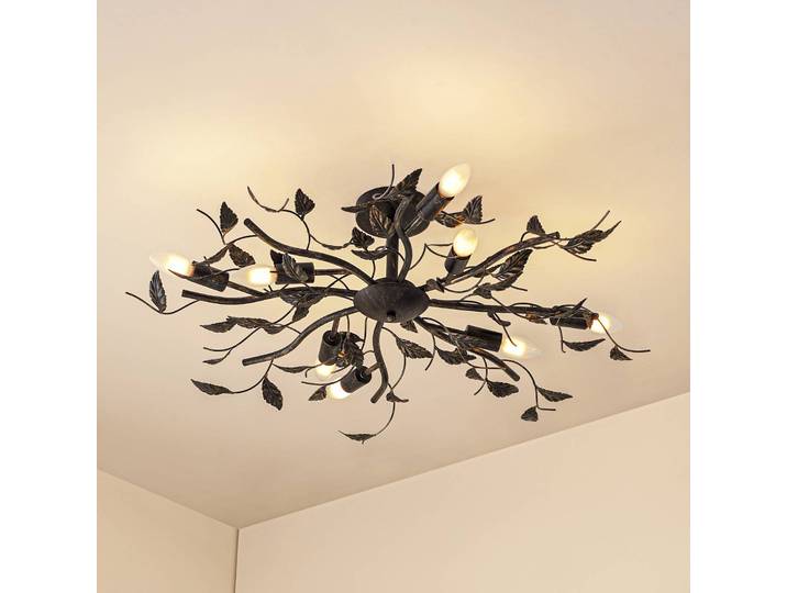 Deckenlampe Yos Lindby, dimmbar, schwarz, für Schlafzimmer, Metall, Florentiner, Deckenlampe