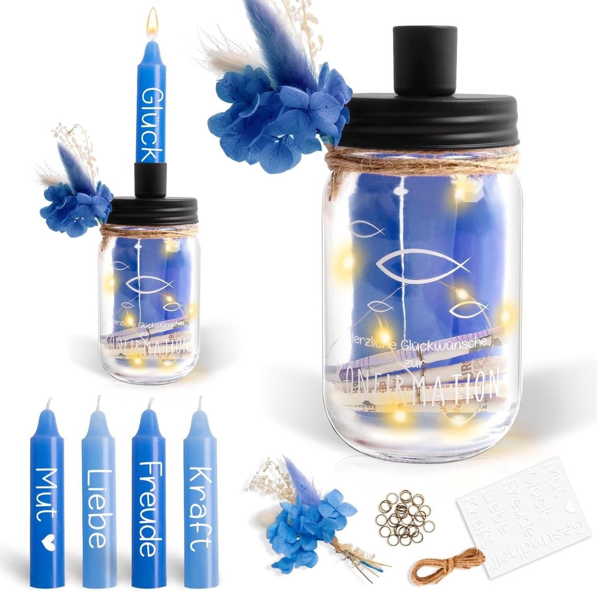 Cadeauset met blauw LED-flessenlicht voor feestdecoratie en bijzondere gelegenheden