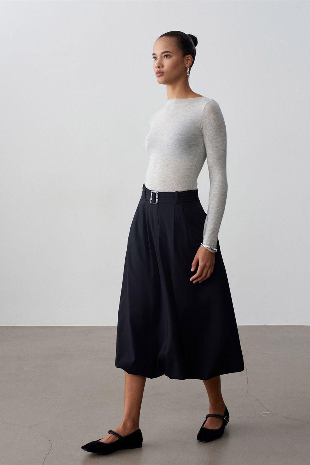 Hoge taille riem midi ballon rok