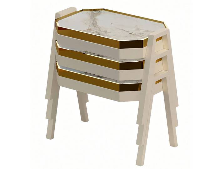 Xlmoebel Satztisch Beiger Couchtisch aus Holz mit modernem Design von XLMOEBEL (Set, 3er-Set), Made in Europa
