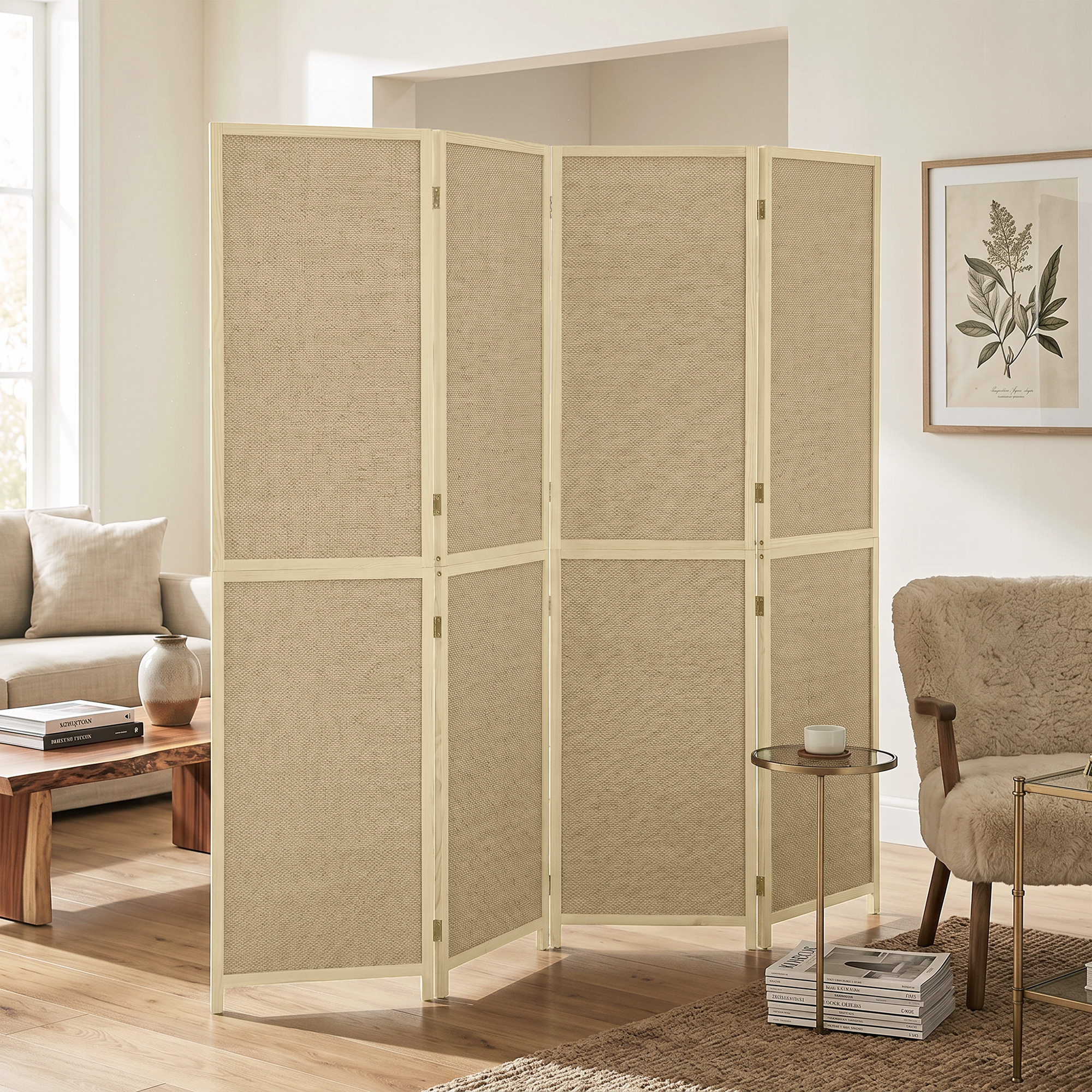 Homcom Paravento pieghevole in bambù a 4 pannelli 180x180 cm, legno naturale   Aosom Italy
