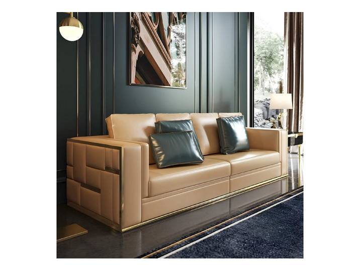 Xlmoebel 4-Sitzer Edelstahl-Sofa im Chesterfield-Stil mit Lederpolster, 4-Sitzer 3 Teile, Hergestellt in Europa