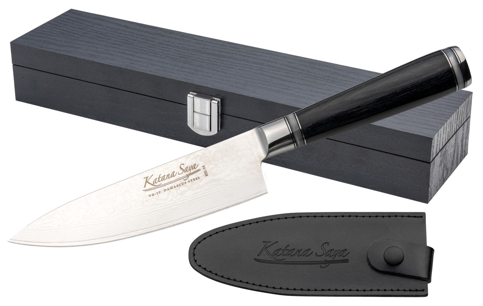 Koksmes van VG-10 Damascus staal met Pakkawood handvat, 15 cm