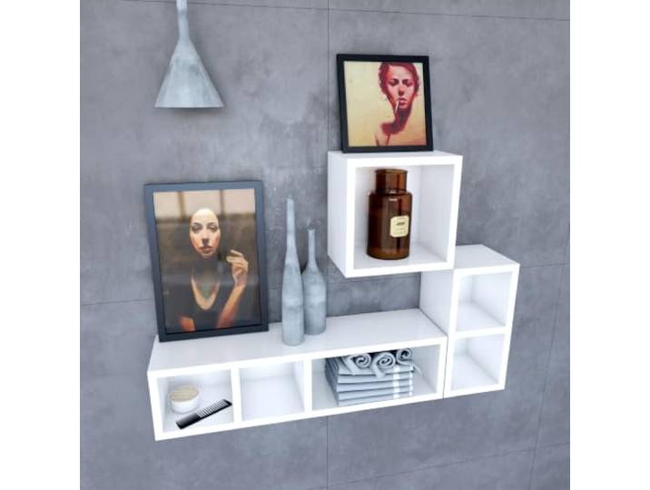 Etagère murale 80x20x20cm blanche de rangement 3 emplacements - PERSONALYZ TRIPLO