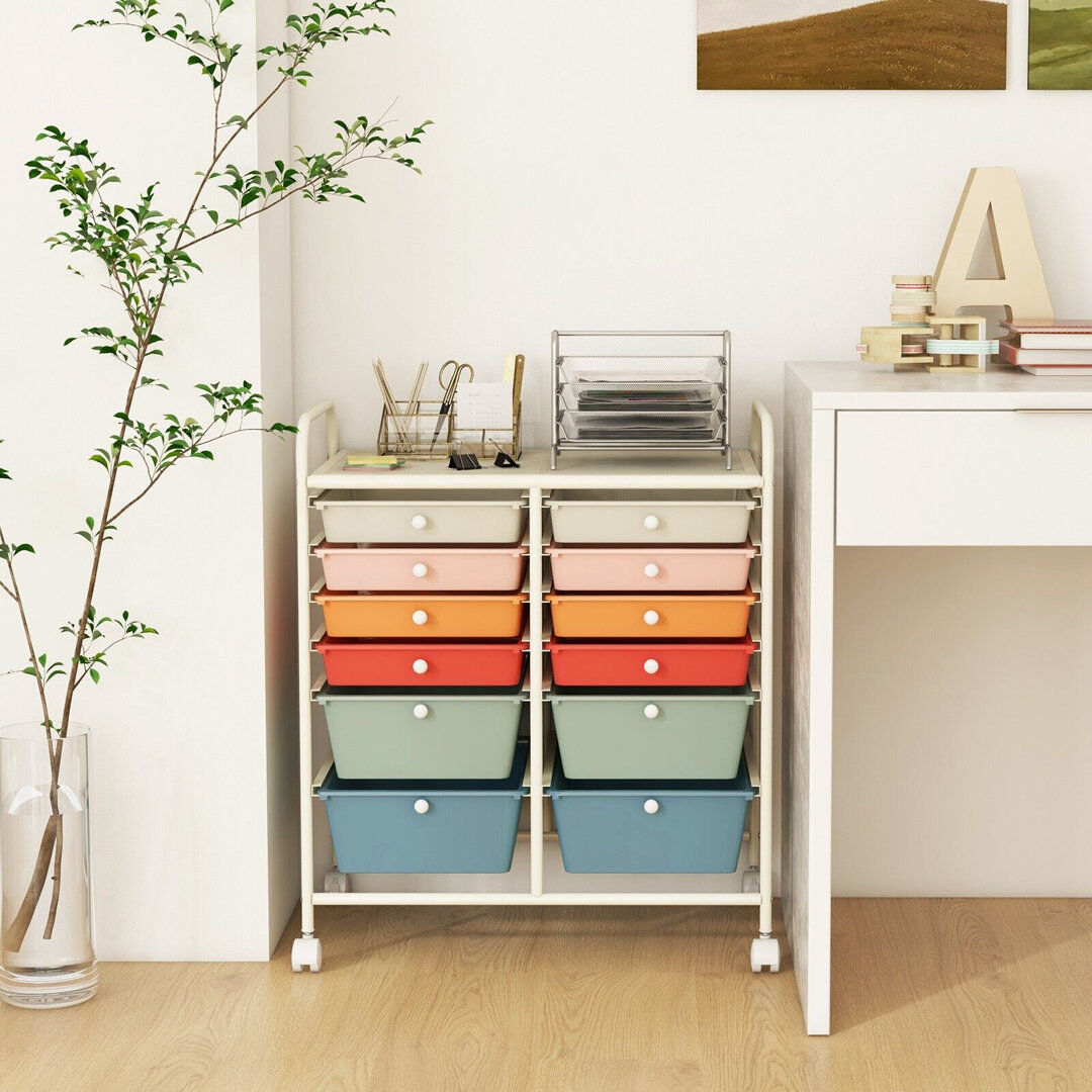 Borough Wharf 12 Drawer Storage Drawer Pink/White/Red/Orange/Teal/Blue 74cm H X 63cm W X 37cm D