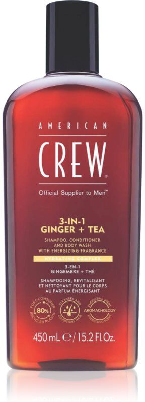 American Crew 3 in 1 Ginger + Tea Shampoo, Conditioner und Duschgel 3 in 1 für Herren 450 ml