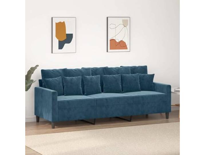 HEFZGDB 3-Sitzer-Sofa Blau 180 cm Samt Stoff Bezug Metallgestell Polsterung Wohnzimmer Sitzgruppe Entspannung Komfort Design