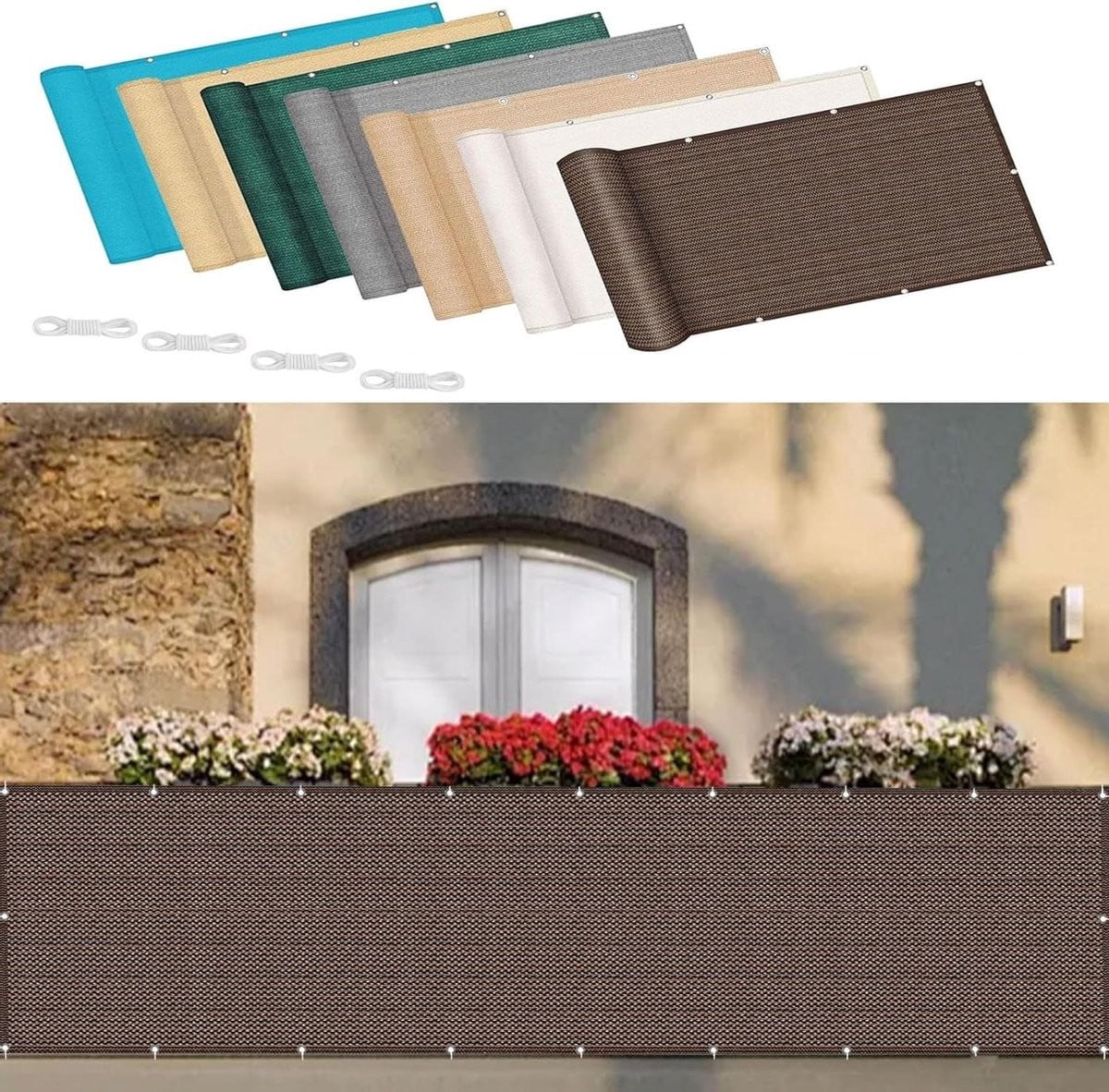 Bruin Balkonscherm Privacydoek met 95% UV-bescherming - 145 x 250 cm