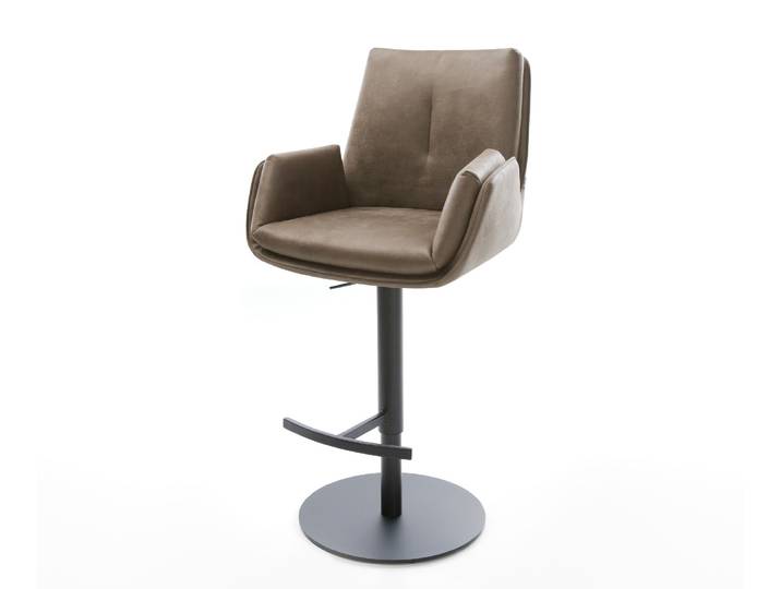 Barstuhl Clea-Flex Mikrofaser Taupe Vintage Drehfuß höhenverstellbar Metall Schwarz, Barstühle