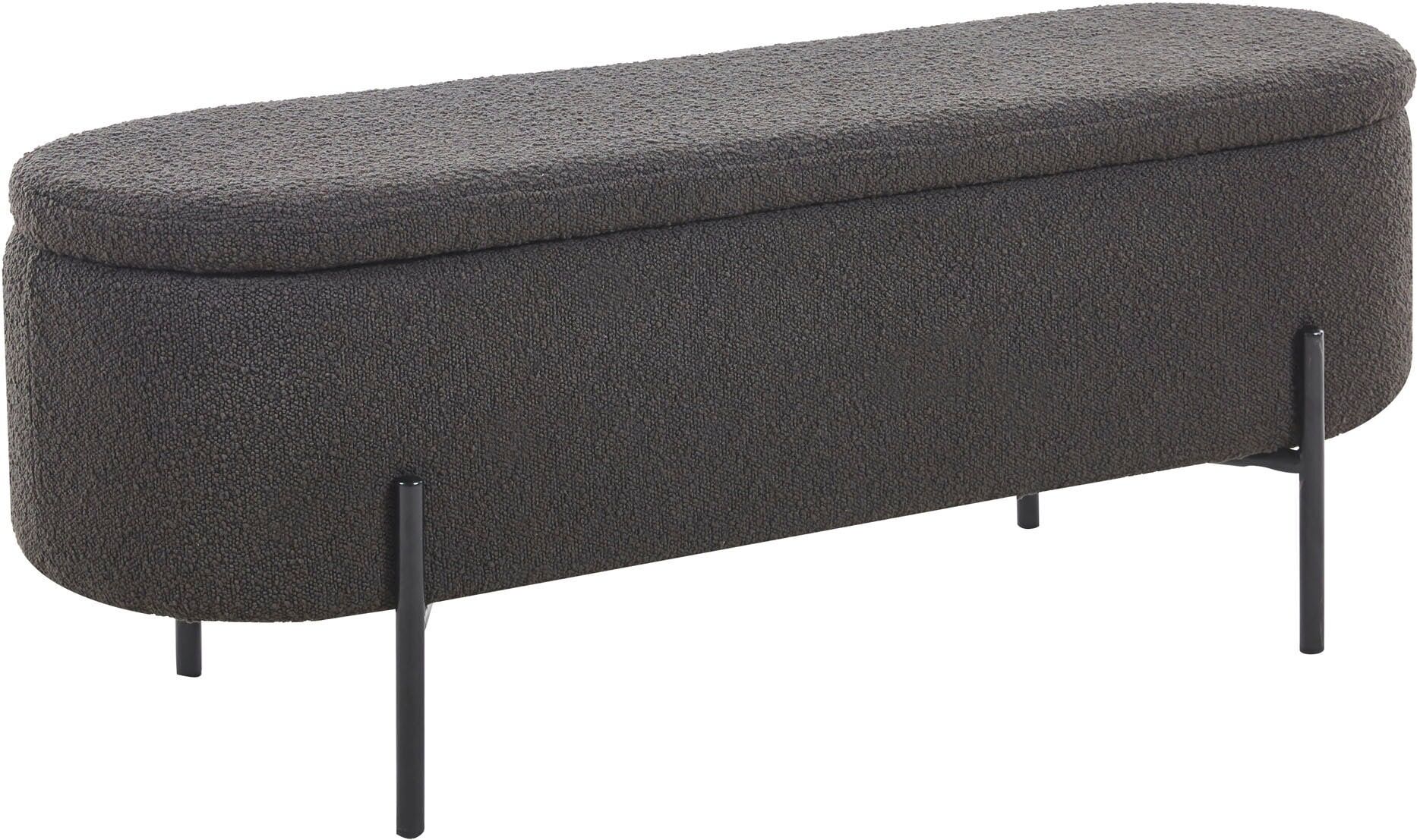 Hockerbank SALESFEVER "Hockerbank im stilvollen Look", schwarz (anthrazit, schwarz), B:110cm H:44cm T:40cm, Bouclé Stoff (100% Polyester), Metall, Hocker, Hockerbank, aufklappbar, mit Stauraumfunktion anthrazit, schwarz B/H/T: 110cm x 44cm x 40cm, Bouclé,