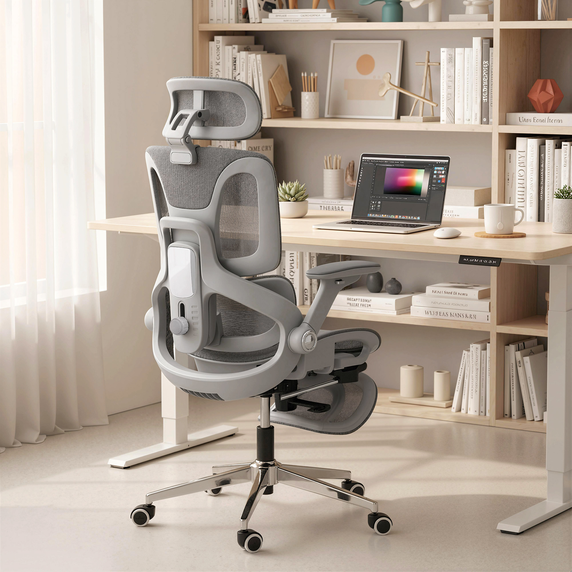 Homcom Sedia ufficio ergonomica con braccioli 4D e poggiatesta regolabile, Grigio   Aosom Italy