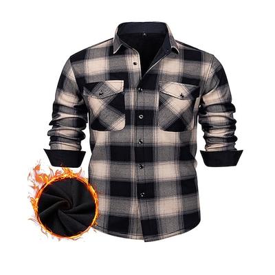 Herren Shacket Hemdjacke Winterjacken Karomuster Urlaub Alltagskleidung Weiß Rote Marineblau Himmelblau Langarm Revers Herbst Winter Bekleidung Fronttasche