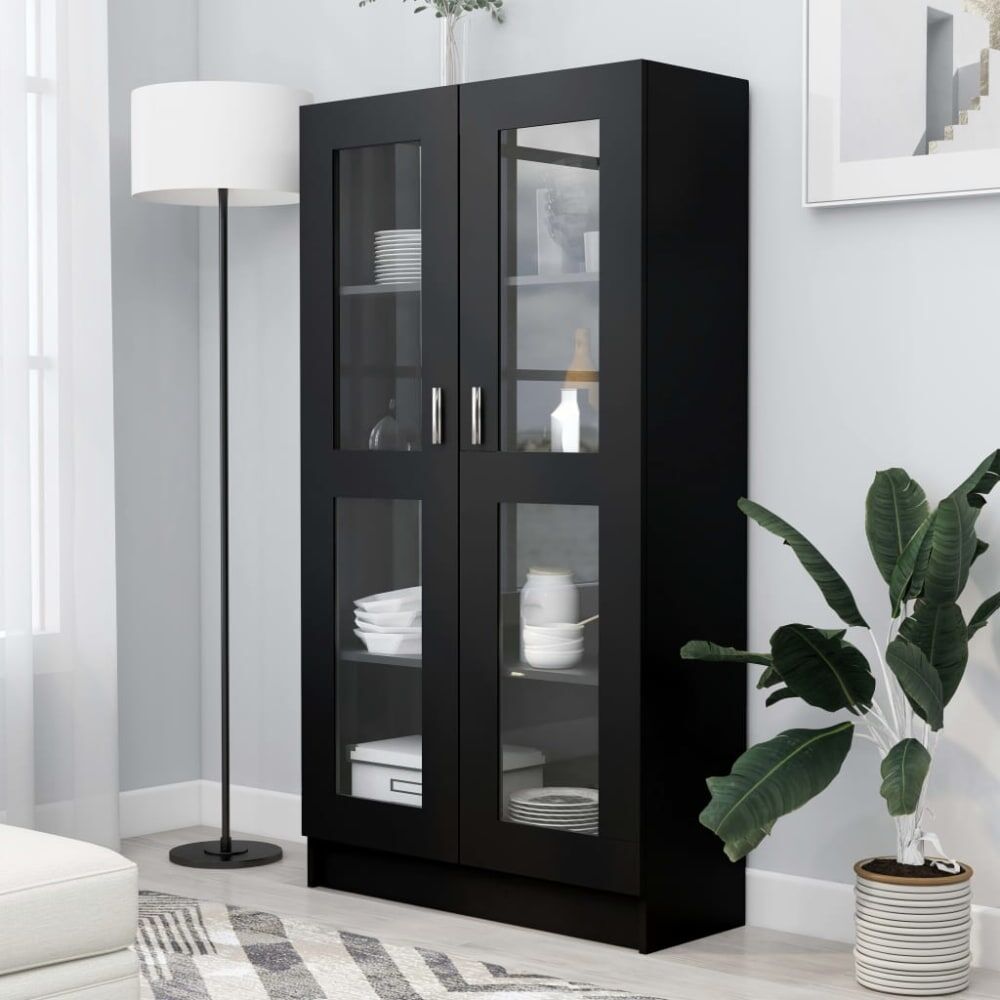 Maison Chic Vitrina de madera contrachapada negro 82,5x30,5x150 cm