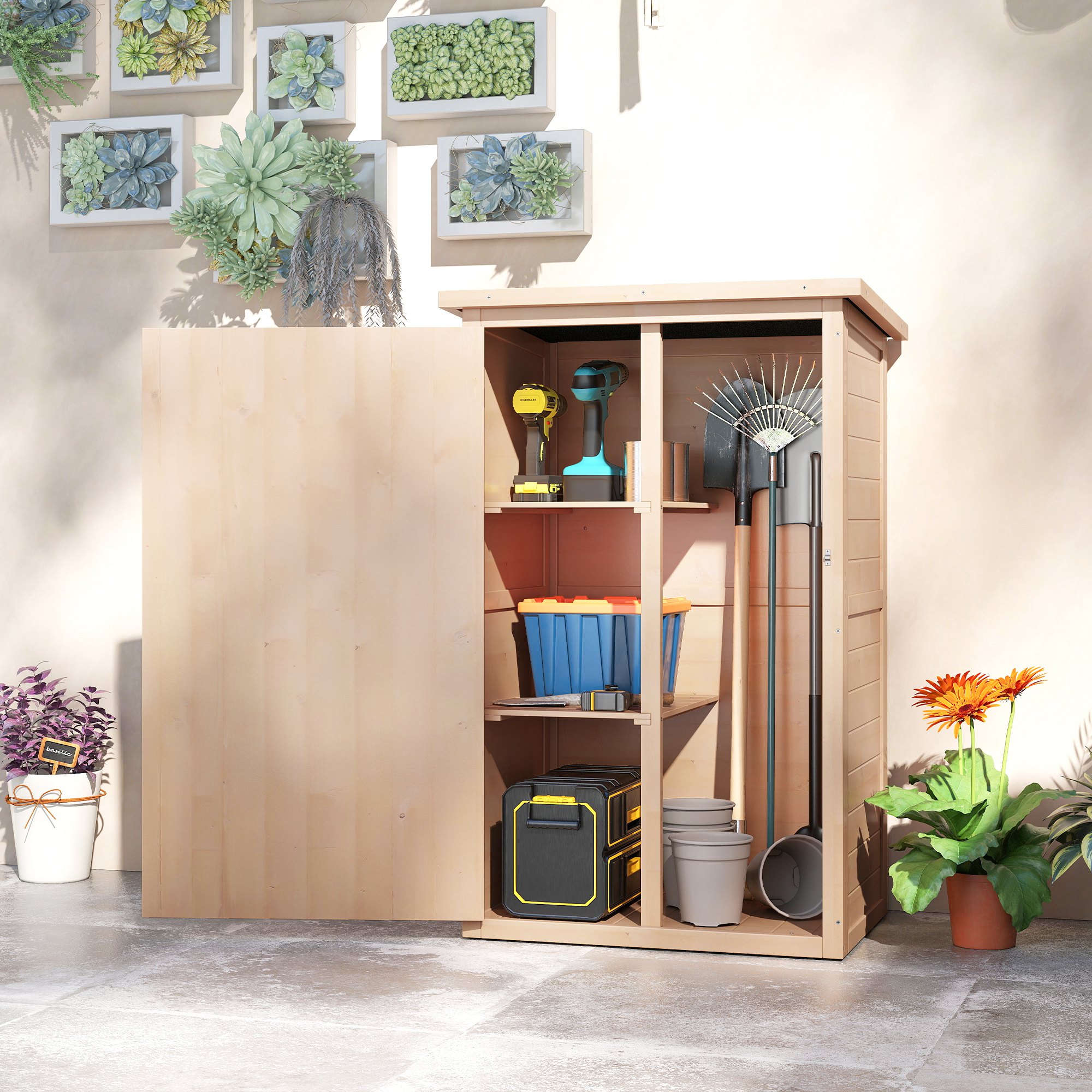 Outsunny Casetta da Giardino in Legno di Abete Impermeabile, Capanno Attrezzi da Esterno 75x56x115cm Aosom