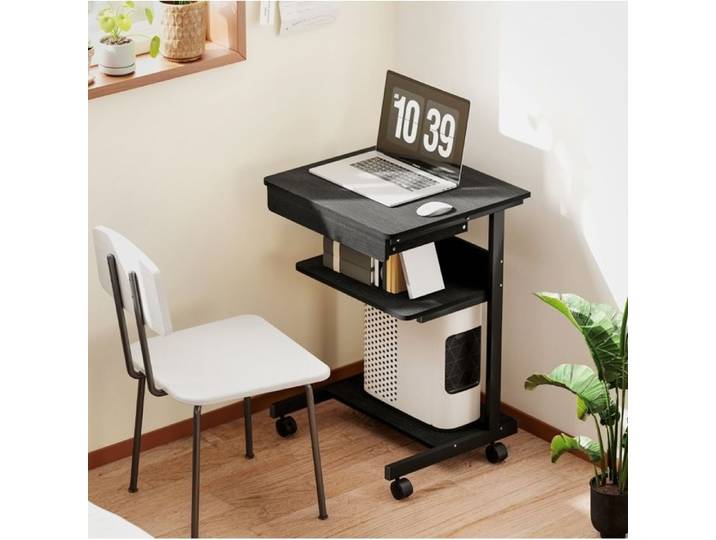 VUENOR Bureau informatique roulant 56 x 51 x 79 cm noir – avec tiroir et étagères