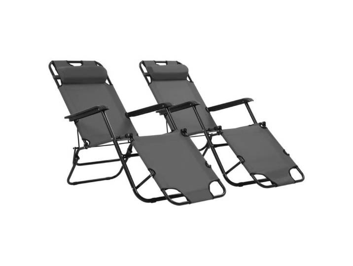 Magnifique Economique Haute qualité Luxueux Chaises longues pliables 2 pcs avec repose-pied Gris