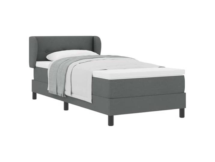 KTHLBRH Boxspringbett dunkelgrau 100 x 200 cm Stoff mit Kopfteil Höhenverstellbares Kopfteil, Taschenfederkernmatratze, Holzstruktur, schwarze Füße, minimalistischer Stil
