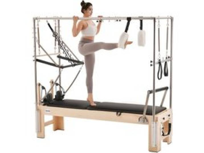 VEVOR Pilates Reformer Maschine aus Holz für Fitnessstudio zu Hause, Krafttrainingsgerät mit doppeltem Widerstand & Reformer-Box & Sprungbrett, für Fortgeschrittene und Anfänger, bis zu 181,44 kg