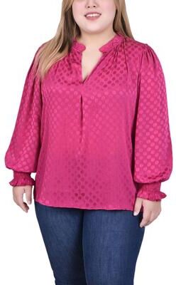 NY COLLECTION Long Sleeve Smocked Cuff Blouse