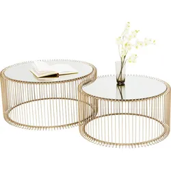 KARE DESIGN Couchtisch Wire Messing 83456 2er Set Glas Gold
