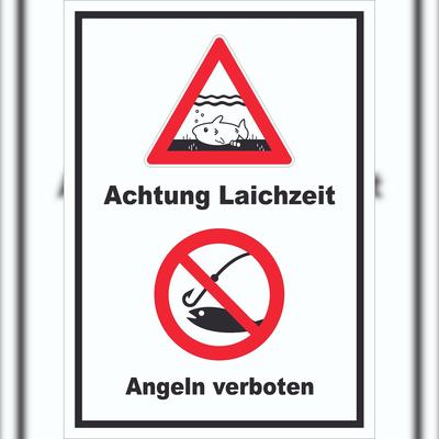 HB-Druck Achtung Laichzeit Angeln verboten hochkant Schild A4 (210x297mm)