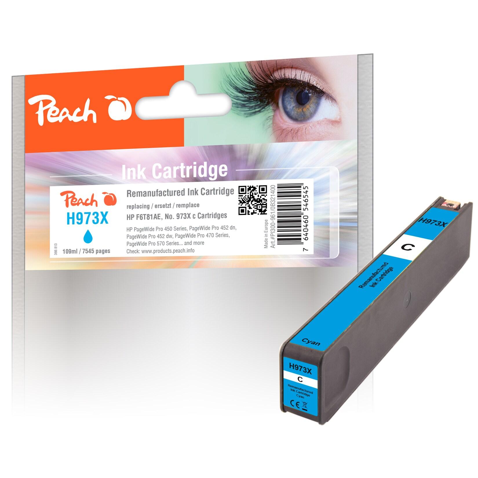 Peach HP 973 XC Druckerpatrone XL cy ersetzt HP No. 973X C, F6T81AE für z.B. HP PageWide Pro 450, HP PageWide Pro 452 dn, HP PageWide Pro 452 dw (wiederaufbereitet)