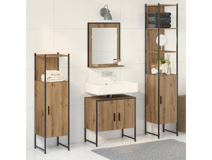 CLARENCE@ Ensemble de Meubles de salle de bain - mobilier de bains - en 4 pièces Chêne artisanal Bois d'ingénierie EU1821