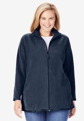 Women's Zip-Front Microfleece Jacket by Woman Within in Navy (Size S)