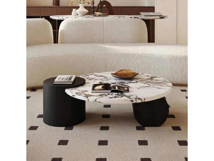 Runder moderner Couchtisch, edler Marmor-Mitteltisch für Wohnzimmer Natürliche Marmorplatte, minimalistisches Design, stabiler Standfuß für Wohnzimmer, Luxuswohnungen und Villen(80cm/31.5in)